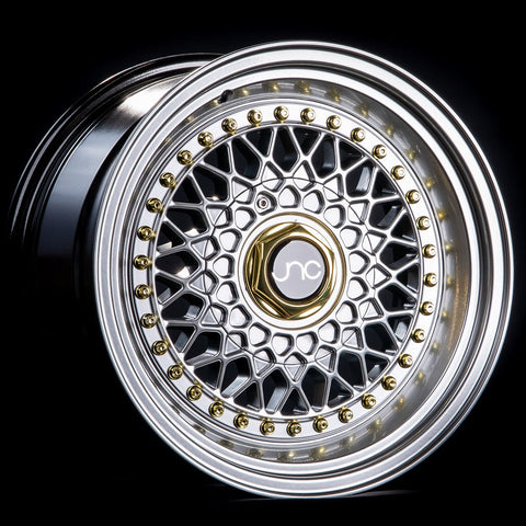 JNC JNC004S SILVER WITH MACHINED LIP WITH GOLD RIVETS WHEELS | 17X10 | 4X100/4X114.3 | OFFSET: 25MM | CB: 73.1MM