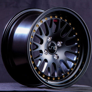 JNC JNC001 MATTE BLACK WITH GOLD RIVETS WHEELS | 16X9 | 4X100/4X114.3 | OFFSET: 25MM | CB: 73.1MM