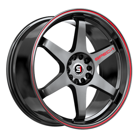 SPEC-1 RACING STP-33GBRL GLOSS BLACK AND RED LINE WHEELS | 17X8 | 5X105/5X114.3 | OFFSET: 38MM | CB: 73.1MM