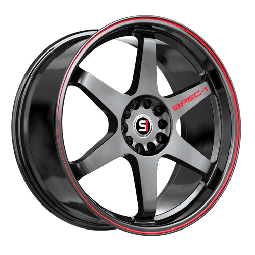 SPEC-1 RACING STP-33GBRL GLOSS BLACK AND RED LINE WHEELS | 17X8 | 5X110/5X114.3 | OFFSET: 38MM | CB: 73.1MM