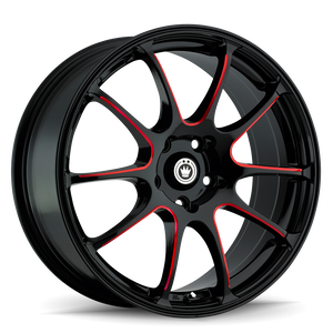 KONIG ILLUSION BLACK WILL BALL CUT RED WHEELS | 17X7 | 5X114.3 | OFFSET: 40MM | CB: 73.1MM