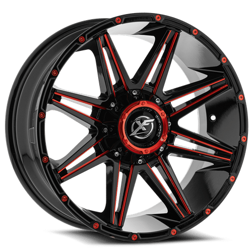 XF OFFROAD XF-220 GLOSS BLACK MILLED RED WHEELS | 17X9 | 5X127/5X139.7 | OFFSET: 0MM | CB: 78.1MM