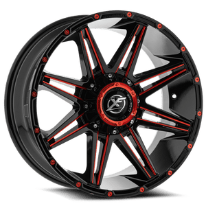 XF OFFROAD XF-220 GLOSS BLACK MILLED RED WHEELS | 17X9 | 5X127/5X139.7 | OFFSET: 0MM | CB: 78.1MM