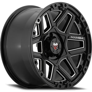 MAMBA M23 GLOSS BLACK WITH MACHINED BALL CUT WHEELS | 17X9 | 6X139.7 | OFFSET: 12MM | CB: 106.1MM