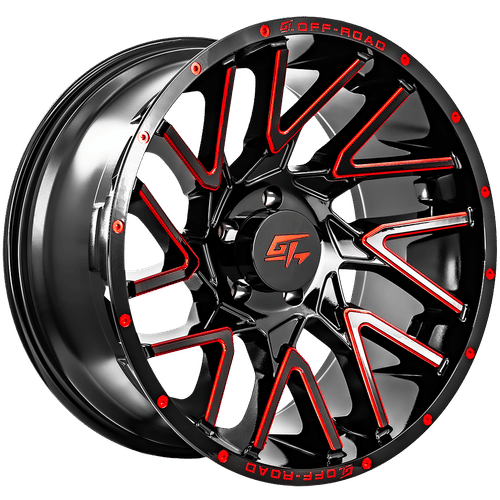 GT OFFROAD AGGRESSION GLOSS BLACK MILLED RED WHEELS | 22X12 | 8X165.1 | OFFSET: -18MM | CB: 125.2MM