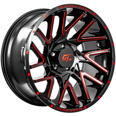 GT OFFROAD AGGRESSION GLOSS BLACK MILLED RED WHEELS | 22X10 | 8X165.1 | OFFSET: 4.75MM | CB: 125.2MM