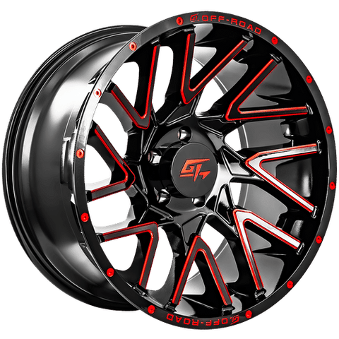 GT OFFROAD AGGRESSION GLOSS BLACK MILLED RED WHEELS | 22X12 | 5X139.7 | OFFSET: -44MM | CB: 108.1MM