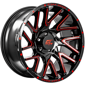 GT OFFROAD AGGRESSION GLOSS BLACK MILLED RED WHEELS | 22X10 | 6X139.7 | OFFSET: -18MM | CB: 106.1MM