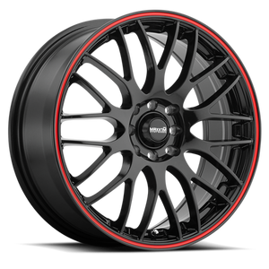 MAXXIM MAZE BLACK WITH RED STRIPE WHEELS | 15X6.5 | 4X100/4X114.3 | OFFSET: 38MM | CB: 73.1MM