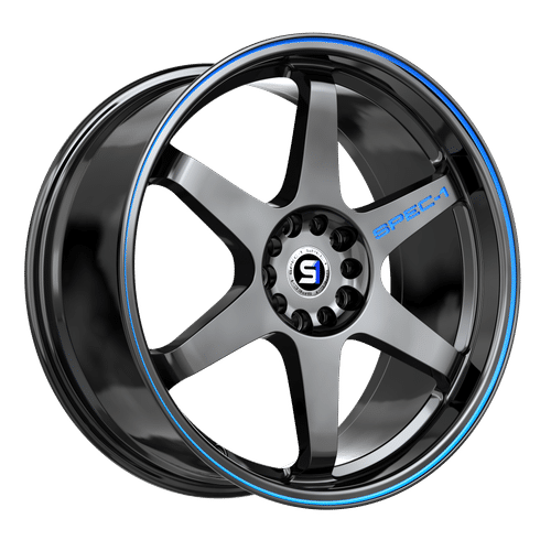 SPEC-1 RACING SPT-33GBBL GLOSS BLACK AND BLUE LINE WHEELS | 17X8 | 5X110/5X114.3 | OFFSET: 38MM | CB: 73.1MM