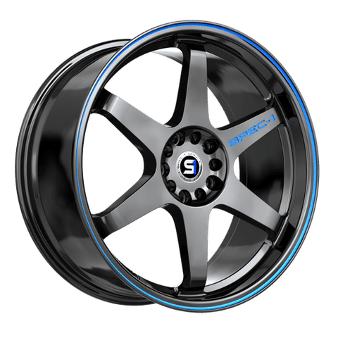 SPEC-1 RACING SPT-33GBBL GLOSS BLACK AND BLUE LINE WHEELS | 17X8 | 5X112/5X114.3 | OFFSET: 38MM | CB: 73.1MM