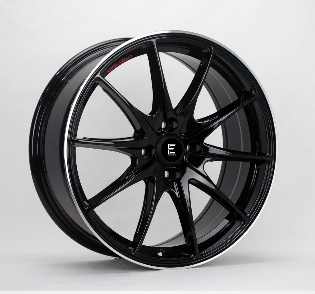 EVOLUTION 5203 GLOSS BLACK MACHINED LIP WHEELS | 17X7 | 5X114.3 | OFFSET: 38MM | CB: 73.1MM