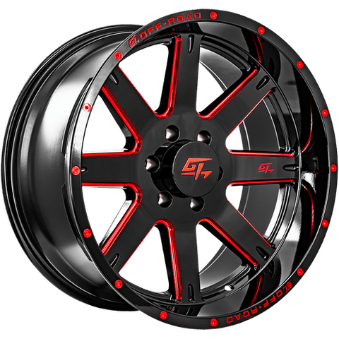 GT OFFROAD INVASION GLOSS BLACK MILLED RED WHEELS | 22X10 | 6X139.7 | OFFSET: -18MM | CB: 106.1MM