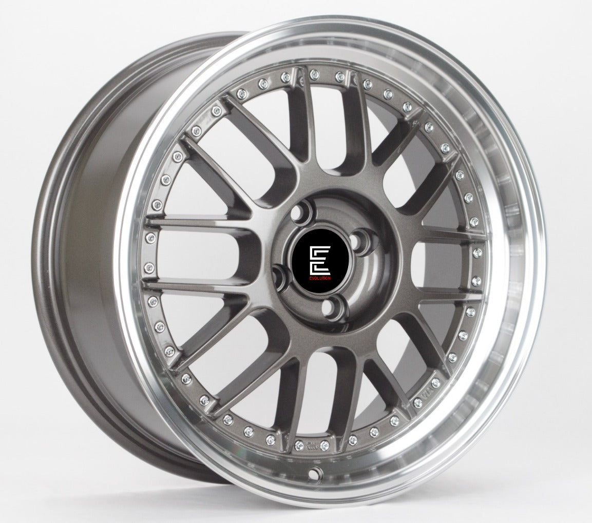 EVOLUTION 1647 GLOSS GUNMETAL MACHINED LIP WHEELS | 17X7.5 | 5X112 | OFFSET: 38MM | CB: 66.6MM