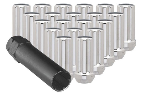 20X PIECE KIT | 12X1.75 | KIT | LONG TUNER SPLINE CHROME | CONICAL | 21MM/22MM HEAD