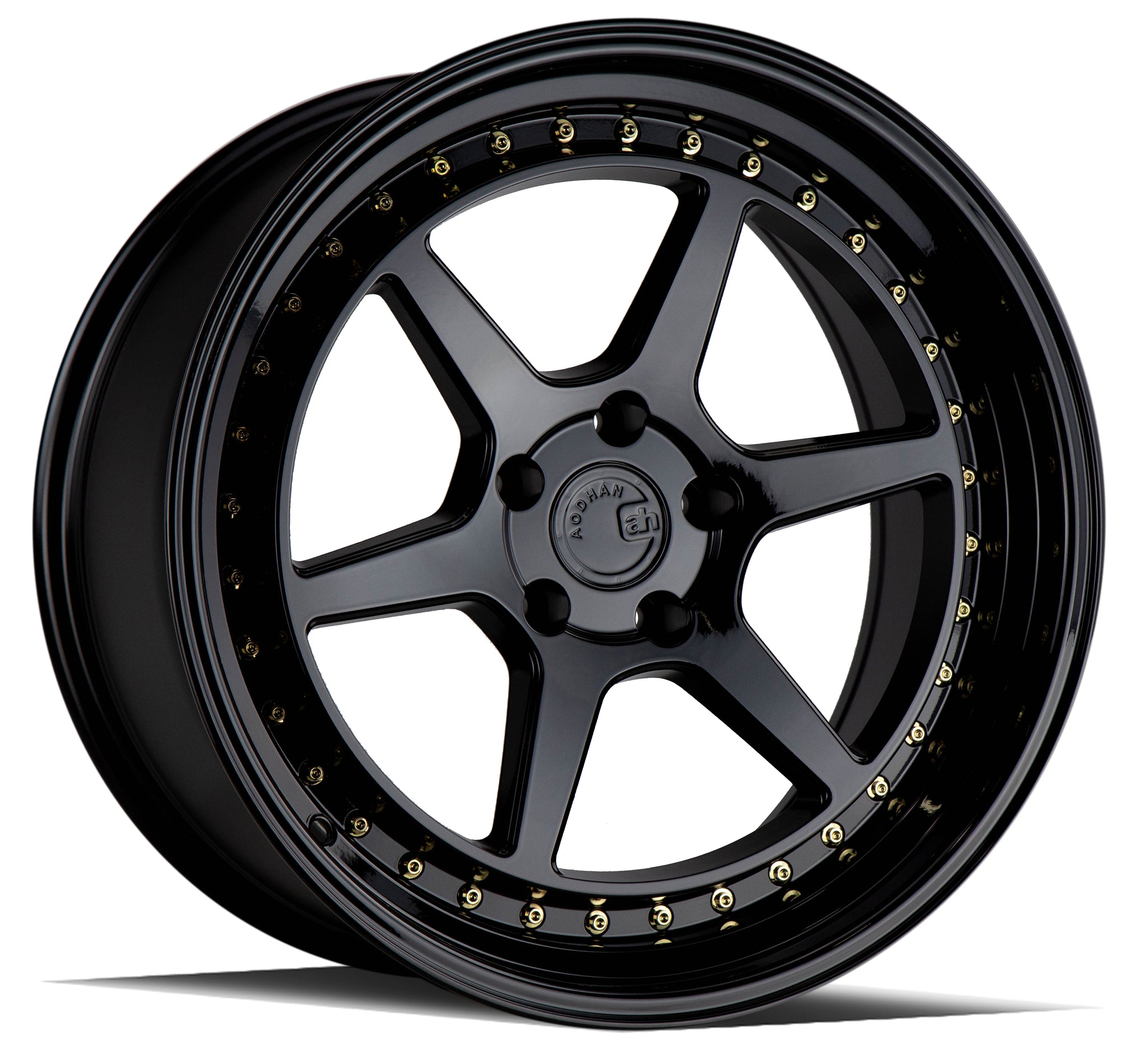 AODHAN DS09 GLOSS BLACK W /GOLD RIVETS WHEELS | 18X10.5 | 5X114.3 | OFFSET: 22MM | CB: 73.1MM