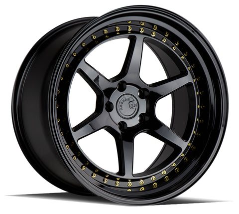 AODHAN DS09 GLOSS BLACK W /GOLD RIVETS WHEELS | 19X9.5 | 5X114.3 | OFFSET: 15MM | CB: 73.1MM