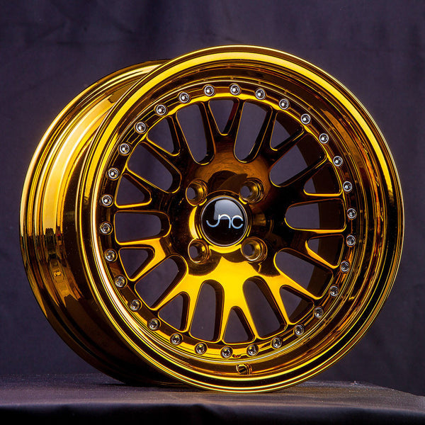 JNC JNC001 GOLD CHROME WITH CHROME RIVETS WHEELS | 18X8.5 | 5X100/5X114.3 | OFFSET: 30MM | CB: 73.1MM