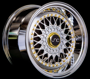 JNC JNC004S PLATINUM WITH GOLD RIVETS WHEELS | 17X8.5 | 4X100/4X114.3 | OFFSET: 15MM | CB: 73.1MM