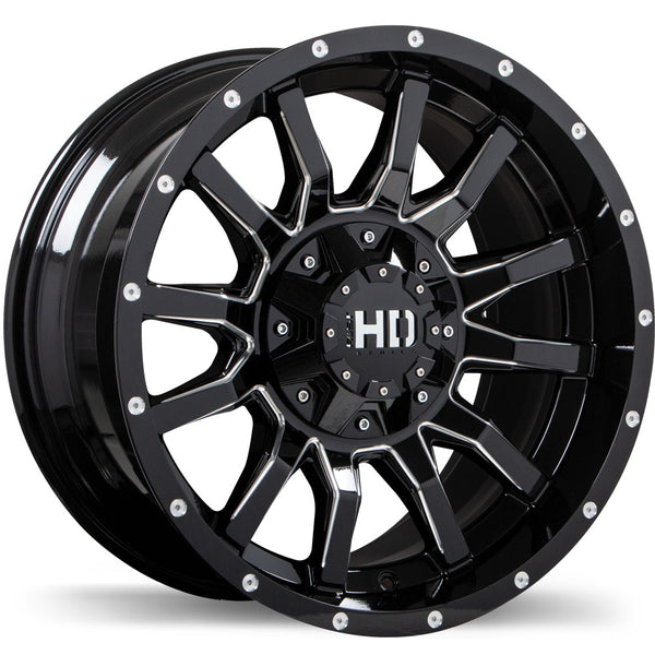 FAST TRAXX GLOSS BLACK WITH MILLED TRIM WHEELS | 20X10 | 8X180 | OFFSET: -15MM | CB: 125MM