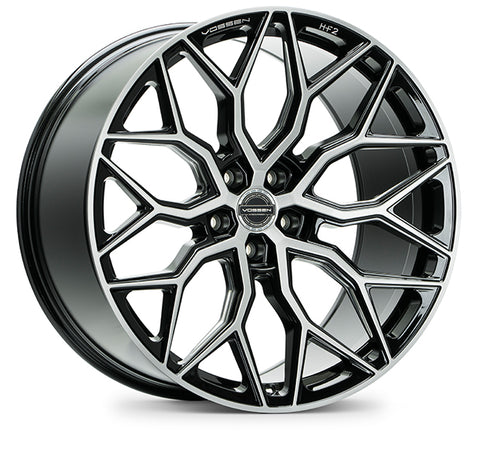 VOSSEN HF2 GLOSS BLACK WITH MACHINED BRUSHED SPOKE FACES AND OUTER LIP WHEELS | 22X12 | 5X120 | OFFSET: 25MM | CB: 74.1MM