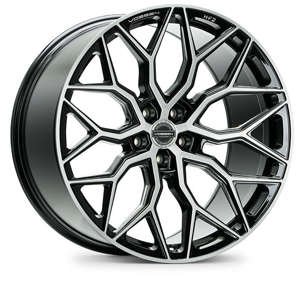 VOSSEN HF2 GLOSS BLACK WITH MACHINED BRUSHED SPOKE FACES AND OUTER LIP WHEELS | 24X10 | 5X120 | OFFSET: 32MM | CB: 72.56MM