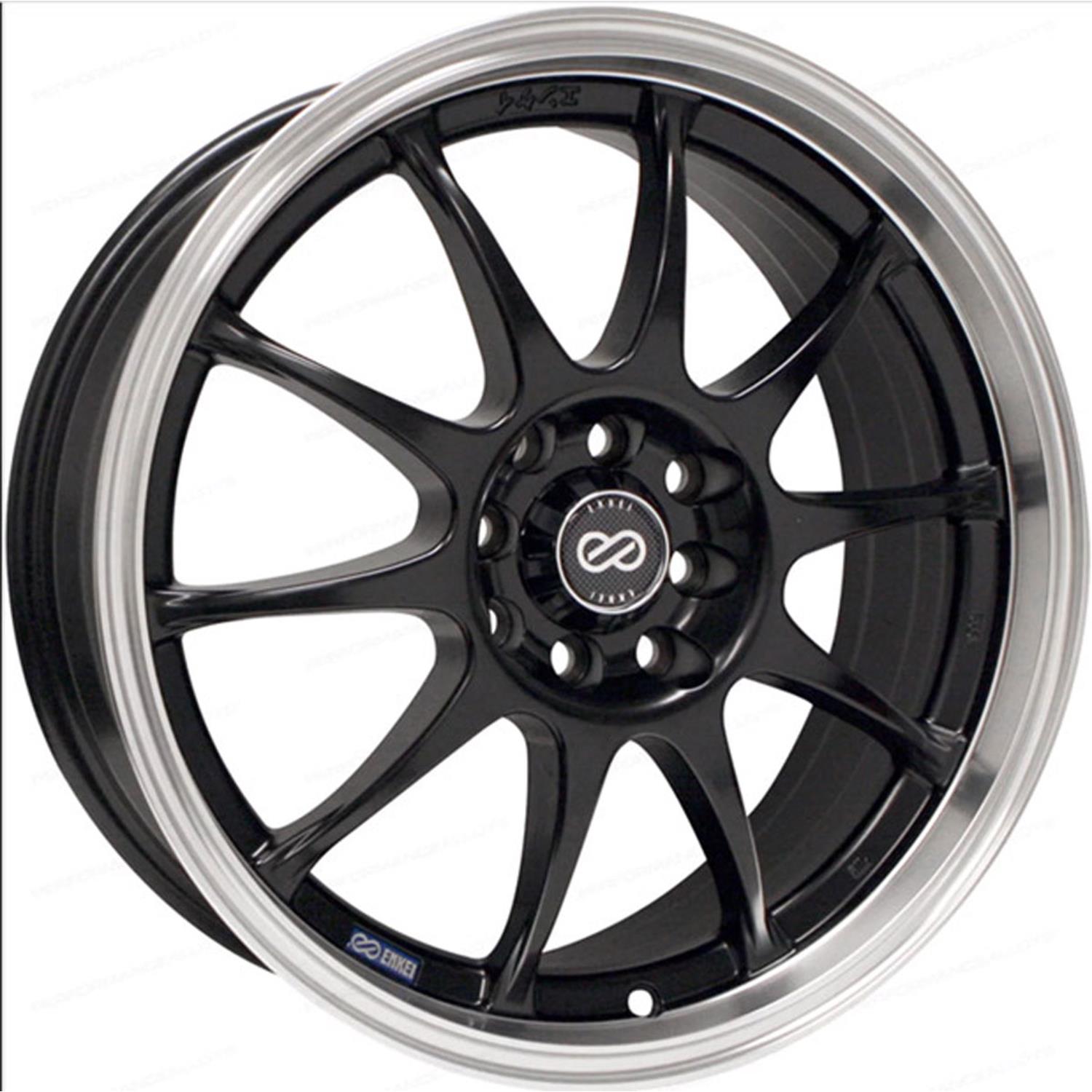 ENKEI J10 GLOSS BLACK WITH MACHINED LIP WHEELS | 16X7 | 5X112/5X114.3 | OFFSET: 38MM | CB: 72.6MM