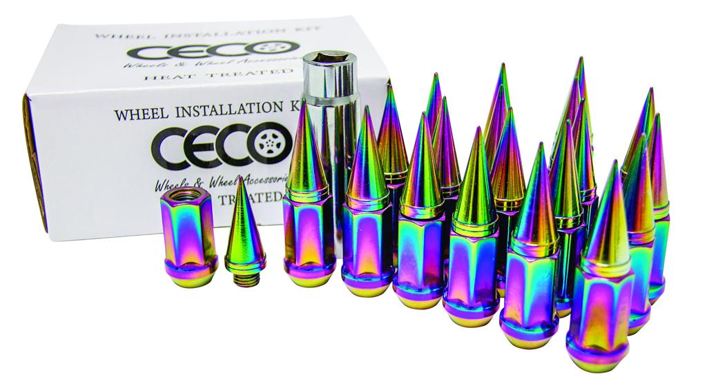 12X1.25 | KIT - 2 PIECE SPIKE LUG NUTS - 20X | NEO CHROME | CONICAL | 19MM