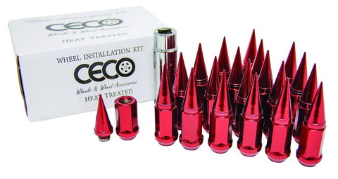 12X1.25 | KIT - 2 PIECE SPIKE LUG NUTS - 20X | RED | CONICAL | 19MM