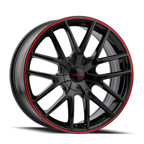 TOUREN 3260 TR60 GLOSS BLACK WITH RED RING WHEELS | 17X7.5 | 5X112/5X120 | OFFSET: 42MM | CB: 72.62MM