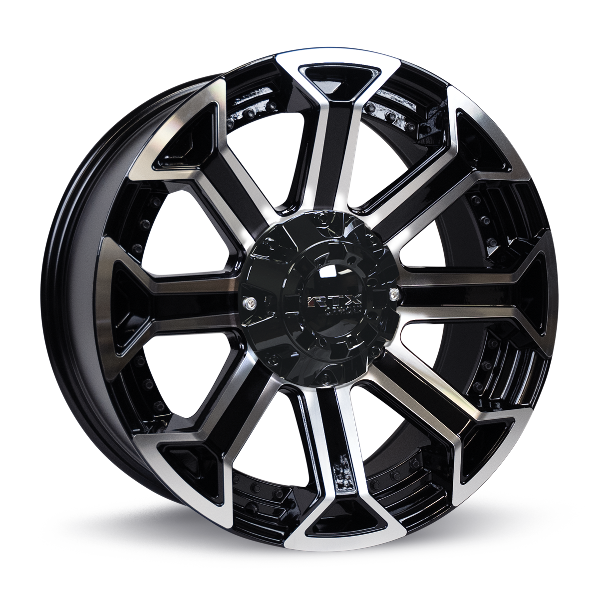 RTX PEAK - 8 SPOKES GLOSS BLACK AND MACHINED WHEELS | 18X9 | 8X180 | OFFSET: 18MM | CB: 125MM