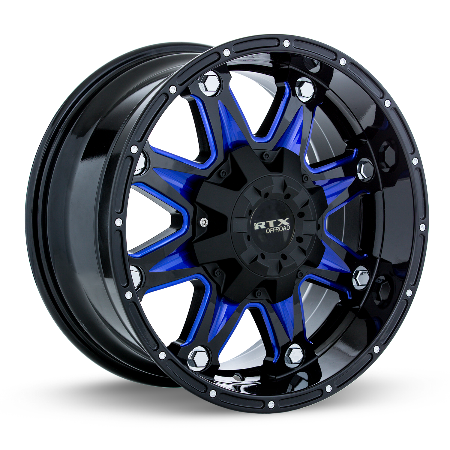 RTX SPINE BLACK WITH MILLED BLUE SPOKES WHEELS | 17X9 | 5X135/139.7 | OFFSET: 0MM | CB: 87.1MM