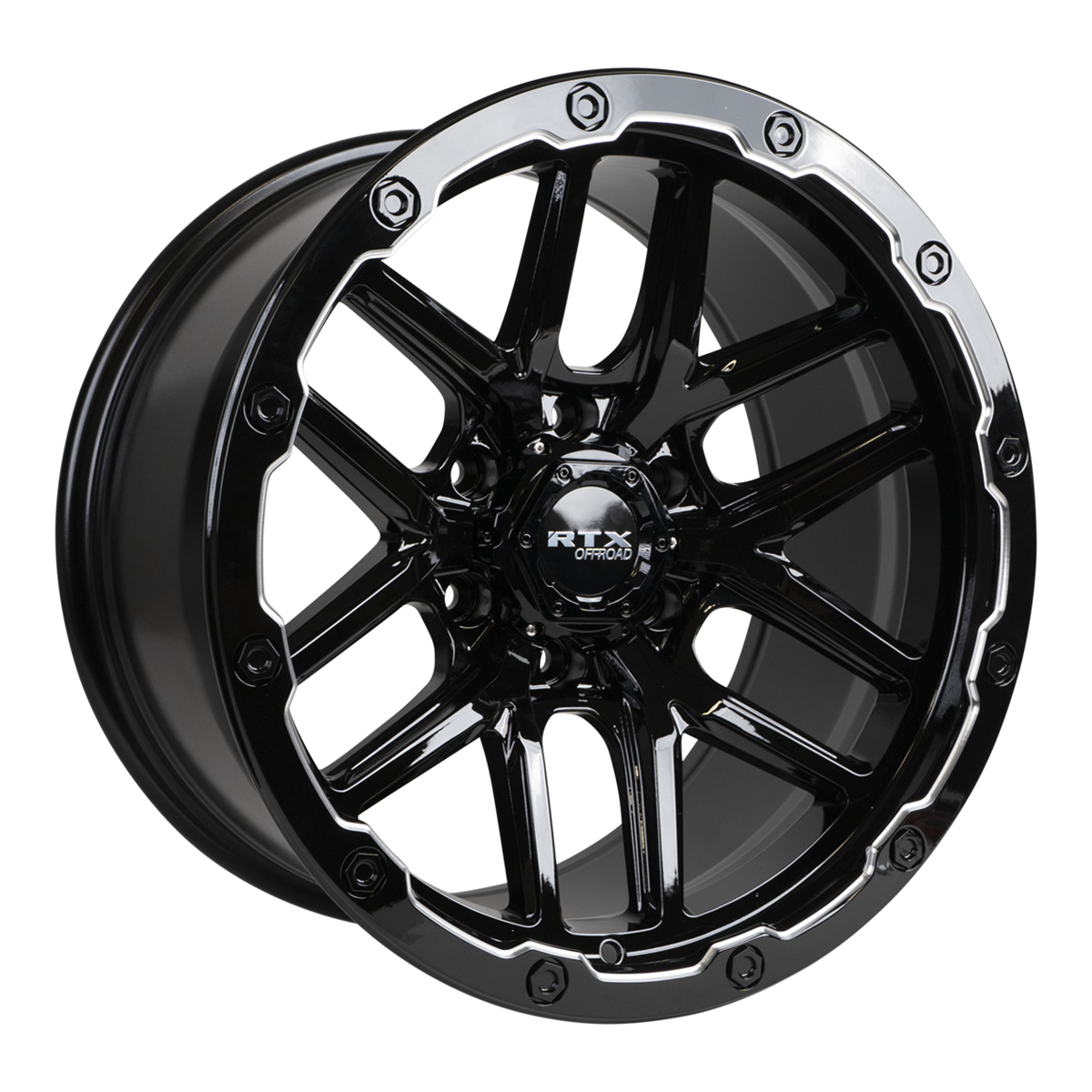 RTX VOLCANO GLOSS BLACK MILLED EDGE WHEELS | 18X9.5 | 6X135 | OFFSET: -10MM | CB: 87.1MM