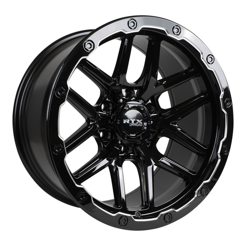 RTX VOLCANO GLOSS BLACK MILLED EDGE WHEELS | 18X9.5 | 6X139.7 | OFFSET: -10MM | CB: 106.1MM