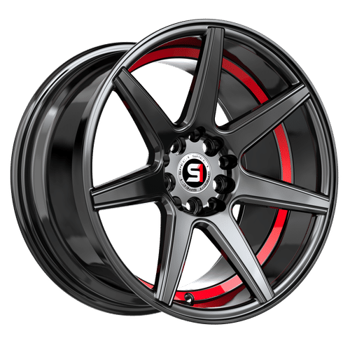 SPEC-1 RACING SP-73GBRU GLOSS BLACK AND RED UNDER CUT WHEELS | 18X8 | 5X112/5X114.3 | OFFSET: 38MM | CB: 73.1MM