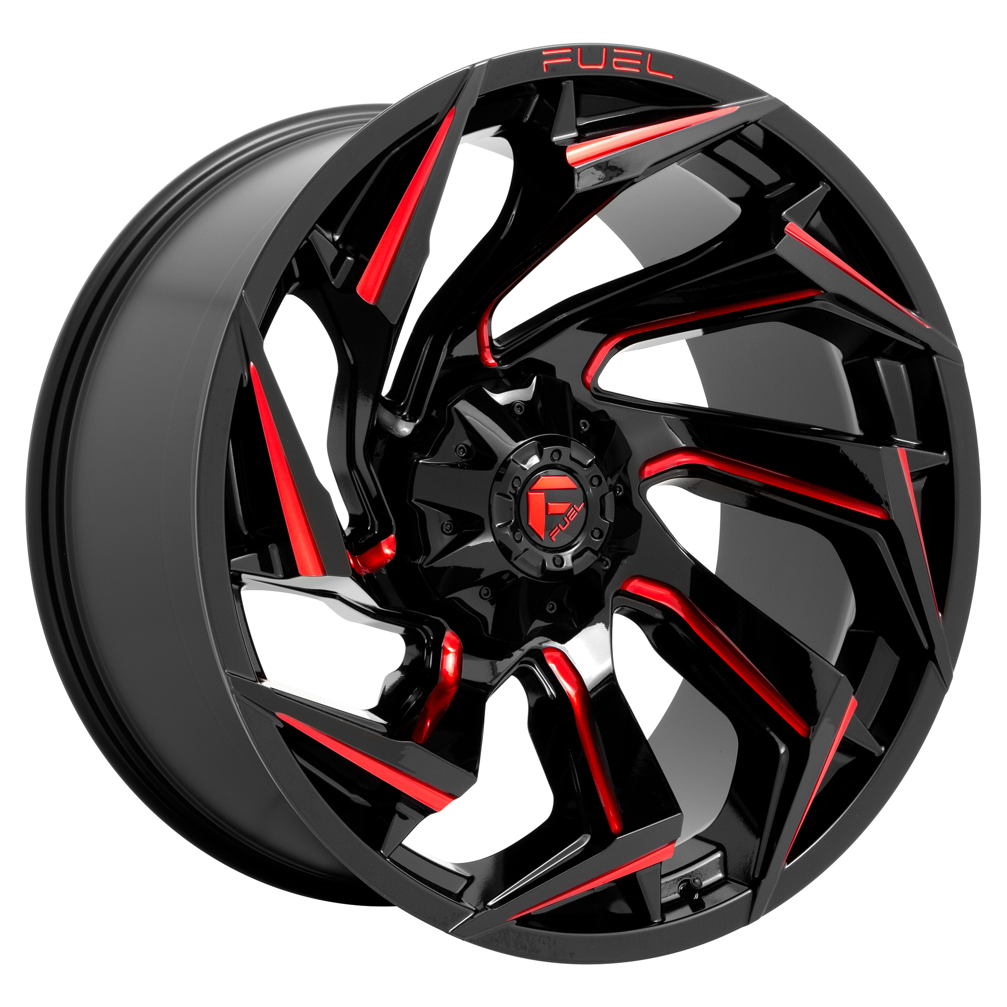 FUEL 1PC D755 REACTION GLOSS BLACK MILLED WITH RED TINT WHEELS | 15X8 | 6X139.7 | OFFSET: -18MM | CB: 108MM