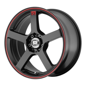 MOTEGI MR116 FS5 MATTE BLACK RED RACING STRIPE WHEELS | 16X7 | 5X112/5X114.3 | OFFSET: 40MM | CB: 72.56MM