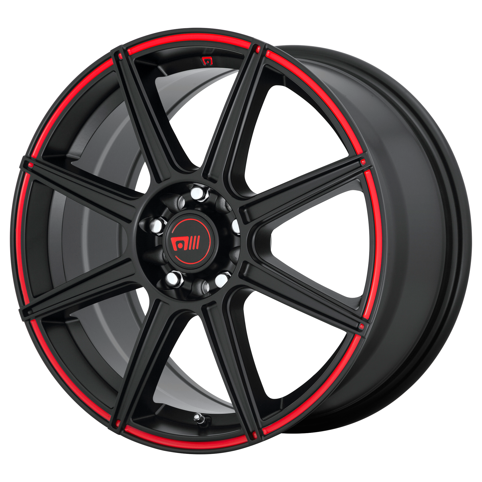 MOTEGI MR142 CS8 SATIN BLACK WITH RED STRIPE WHEELS | 15X6.5 | 4X100/4X108 | OFFSET: 40MM | CB: 72.56MM