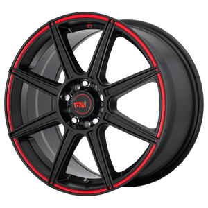 MOTEGI MR142 CS8 SATIN BLACK WITH RED STRIPE WHEELS | 15X6.5 | 5X100/5X114.3 | OFFSET: 40MM | CB: 72.56MM