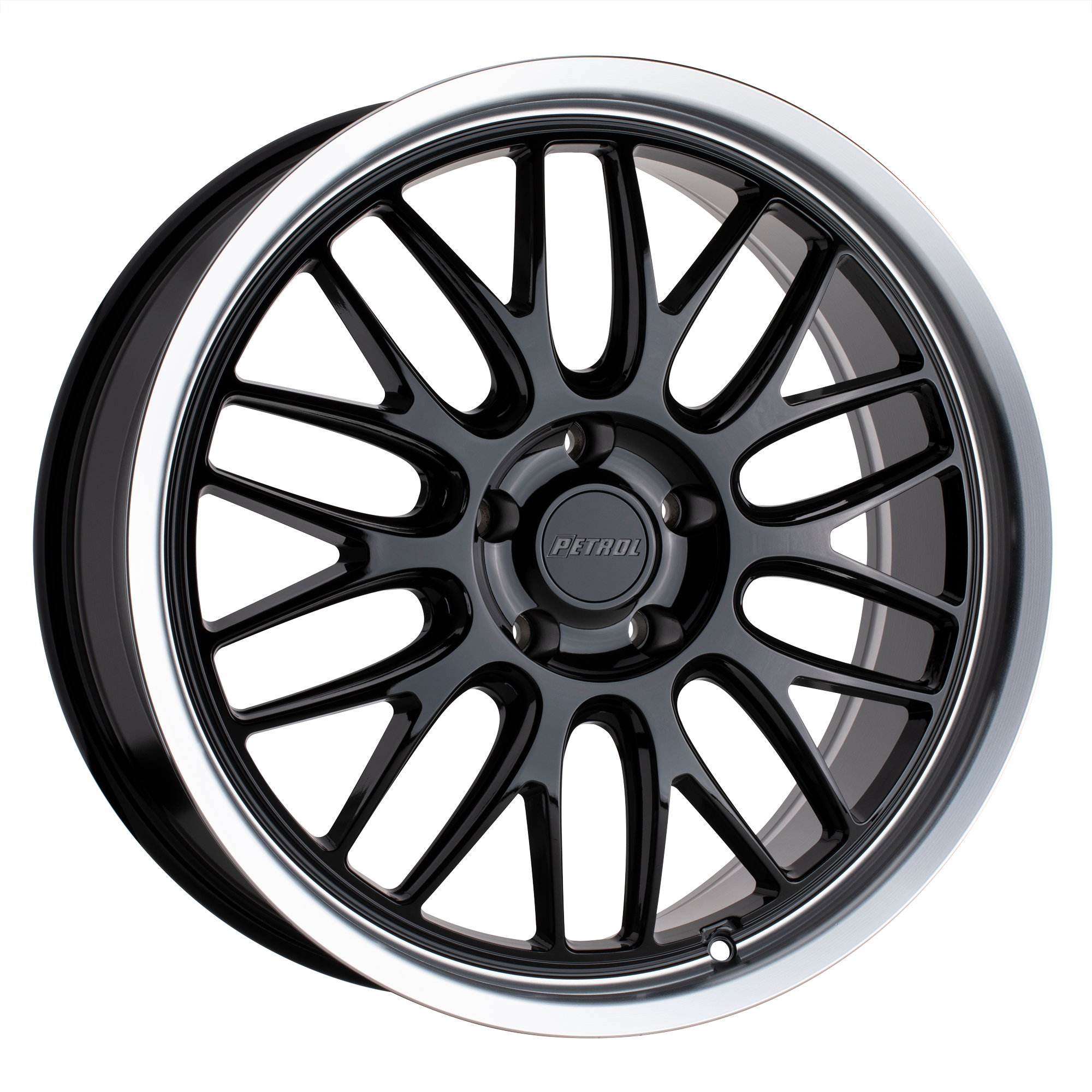 PETROL P4C GLOSS BLACK W/ MACHINED CUT LIP WHEELS | 16X7 | 5X114.3 | OFFSET: 40MM | CB: 76.1MM