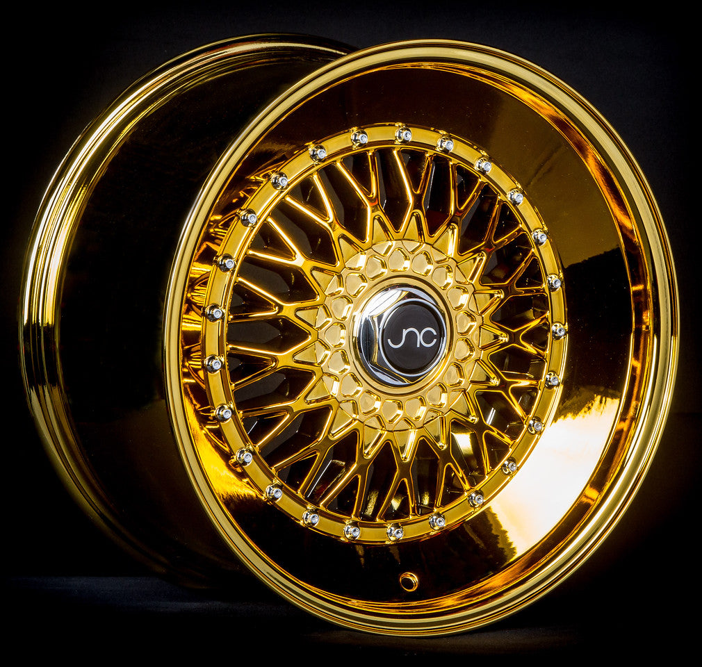 JNC JNC004S PLATINUM GOLD WITH CHROME RIVETS WHEELS | 15X8 | 4X100/4X114.3 | OFFSET: 20MM | CB: 73.1MM